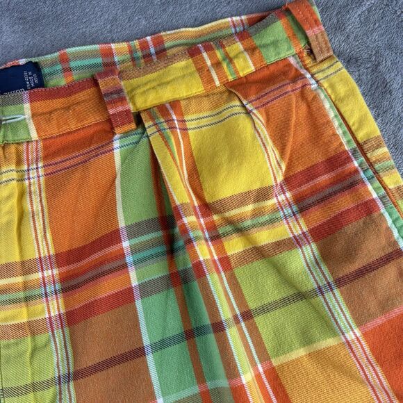 Polo Ralph Lauren Shorts Mens 36 Tyler Orange Green Loud Plaid Preppy‎ Pleated - Picture 3 of 12